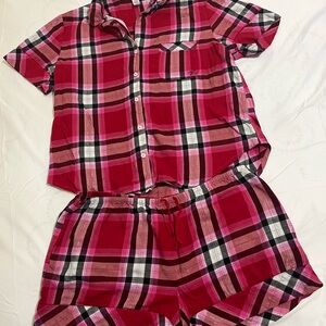 Victoria's Secret Pink Red and Black Plaid Pajama Set Women’s Size Large